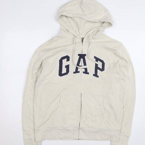 GAP Men's Beige Full Zip Hoodie L Classic Logo Cotton