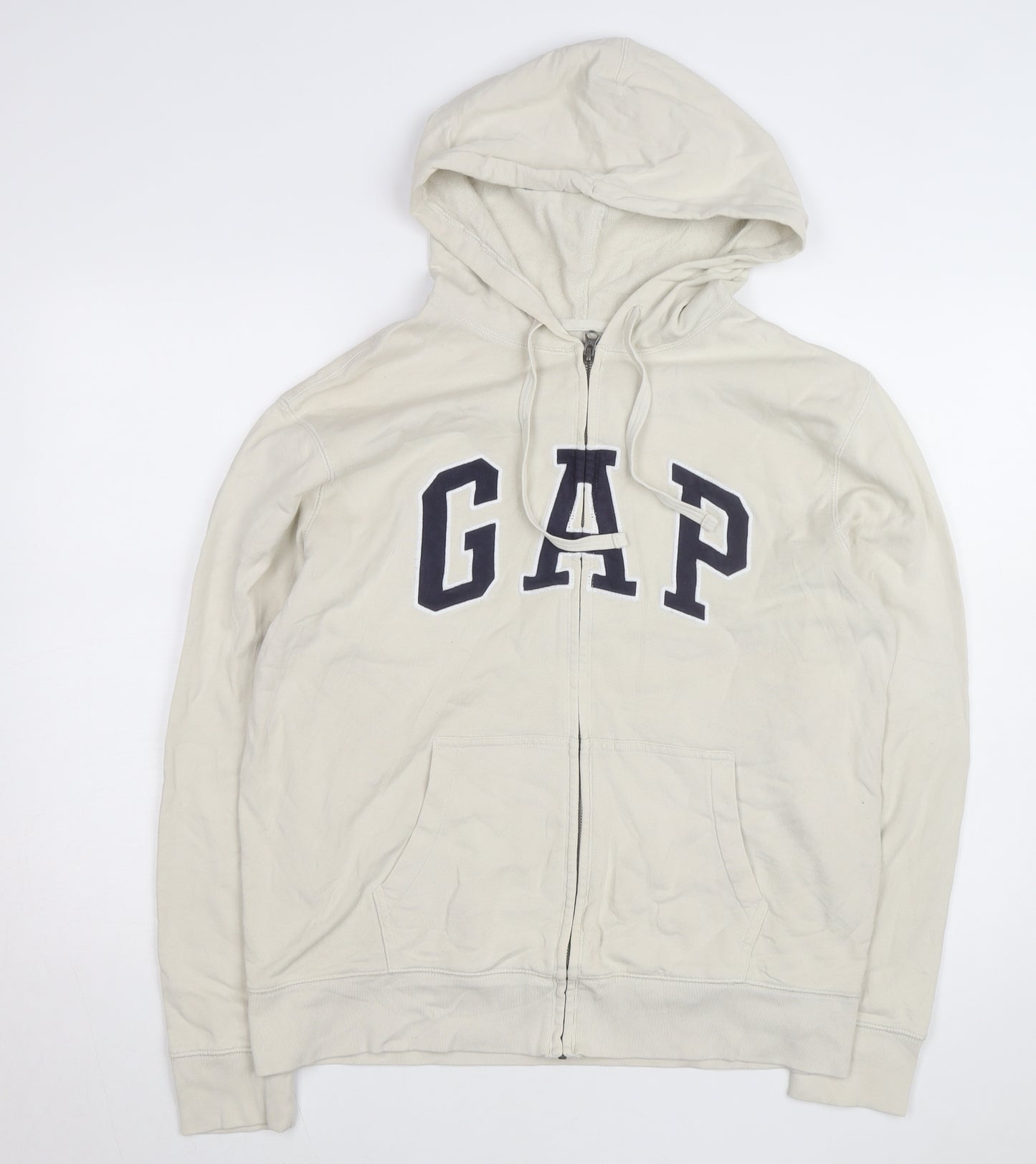GAP Men's Beige Full Zip Hoodie L Classic Logo Cotton