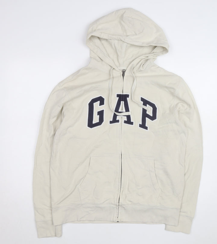 GAP Men's Beige Full Zip Hoodie L Classic Logo Cotton
