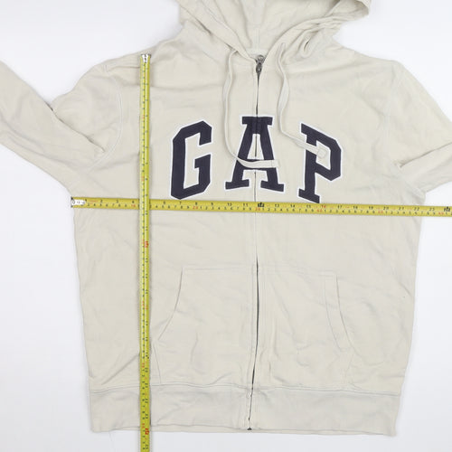 GAP Men's Beige Full Zip Hoodie L Classic Logo Cotton