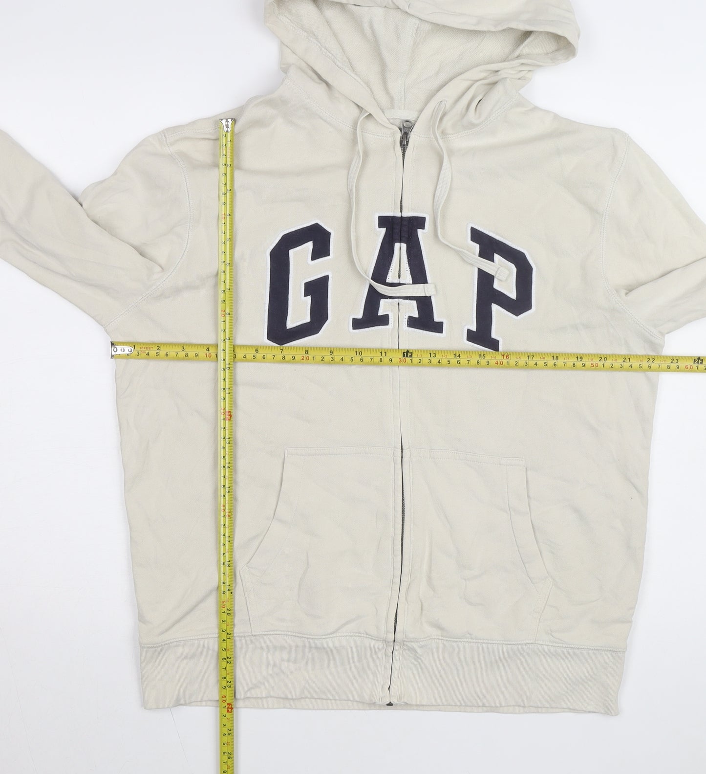 GAP Men's Beige Full Zip Hoodie L Classic Logo Cotton