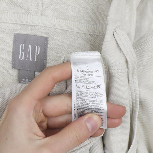 GAP Men's Beige Full Zip Hoodie L Classic Logo Cotton