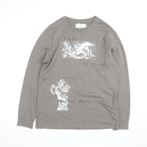 Pray Men’s Grey XS Long Sleeve Gothic Graphic Cotton Top