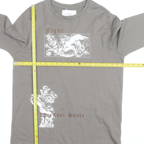 Pray Men’s Grey XS Long Sleeve Gothic Graphic Cotton Top