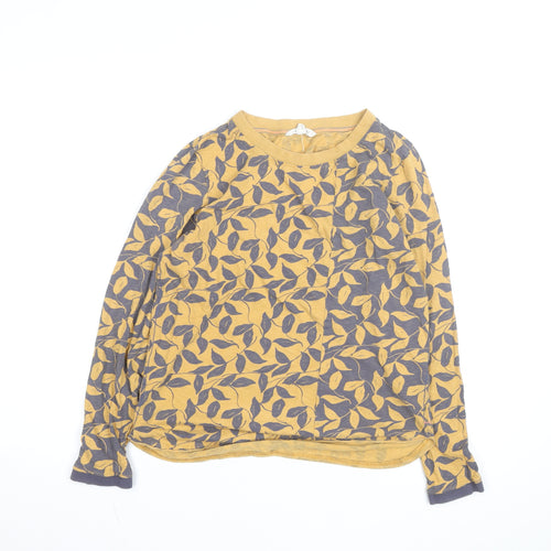 White Stuff Women’s Yellow Leaf Print Long Sleeve Cotton T-Shirt Size 10