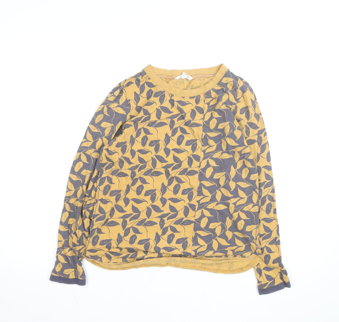 White Stuff Women’s Yellow Leaf Print Long Sleeve Cotton T-Shirt Size 10
