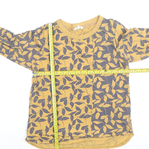 White Stuff Women’s Yellow Leaf Print Long Sleeve Cotton T-Shirt Size 10