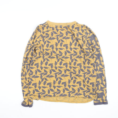 White Stuff Women’s Yellow Leaf Print Long Sleeve Cotton T-Shirt Size 10