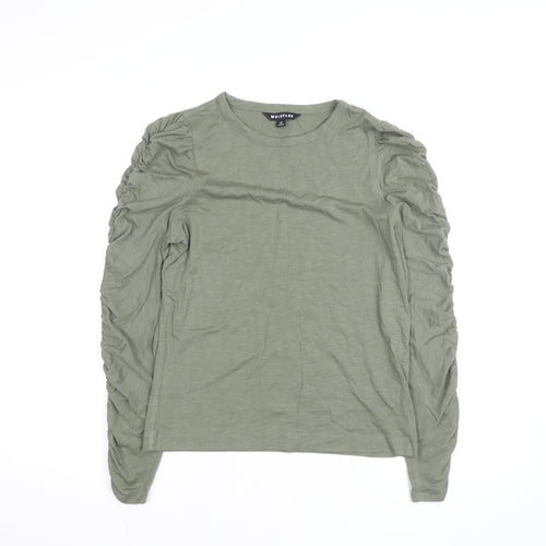 Whistles Womens Green Long Sleeve Ruched Cotton T-Shirt Size S
