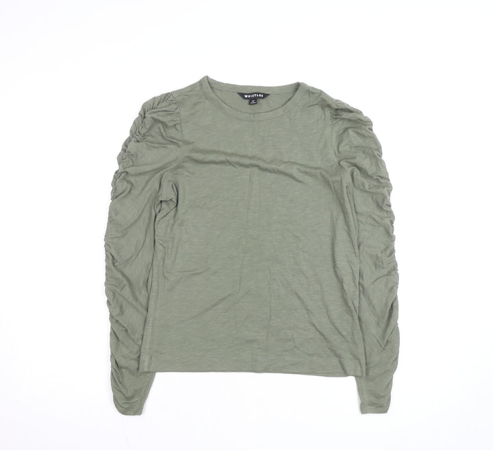Whistles Womens Green Long Sleeve Ruched Cotton T-Shirt Size S