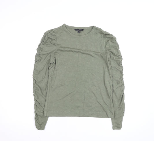 Whistles Womens Green Long Sleeve Ruched Cotton T-Shirt Size S