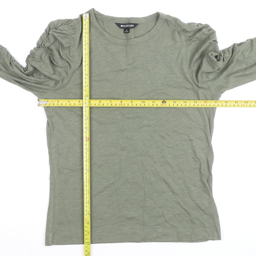 Whistles Womens Green Long Sleeve Ruched Cotton T-Shirt Size S