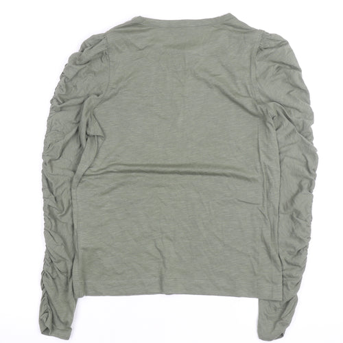 Whistles Womens Green Long Sleeve Ruched Cotton T-Shirt Size S