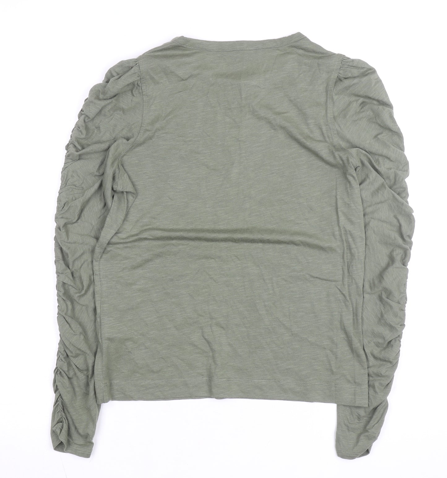 Whistles Womens Green Long Sleeve Ruched Cotton T-Shirt Size S