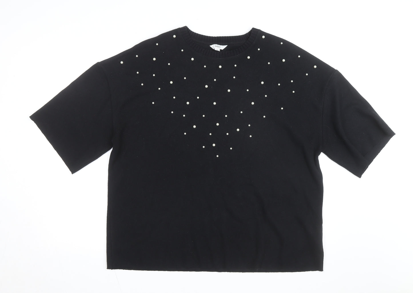 Marks and Spencer Women's Black Beaded Short Sleeve T-Shirt Size 18