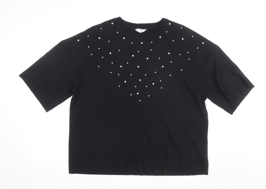 Marks and Spencer Women's Black Beaded Short Sleeve T-Shirt Size 18