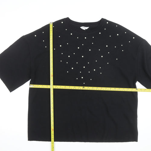 Marks and Spencer Women's Black Beaded Short Sleeve T-Shirt Size 18