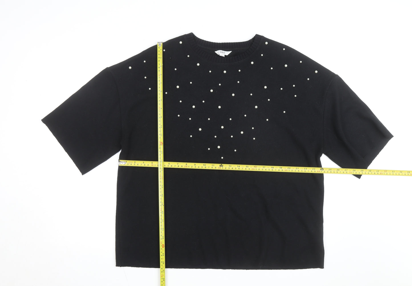 Marks and Spencer Women's Black Beaded Short Sleeve T-Shirt Size 18
