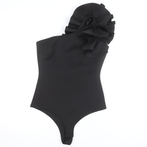 Pink Vanilla Women's Black One-Shoulder Ruffle Swimsuit UK 12