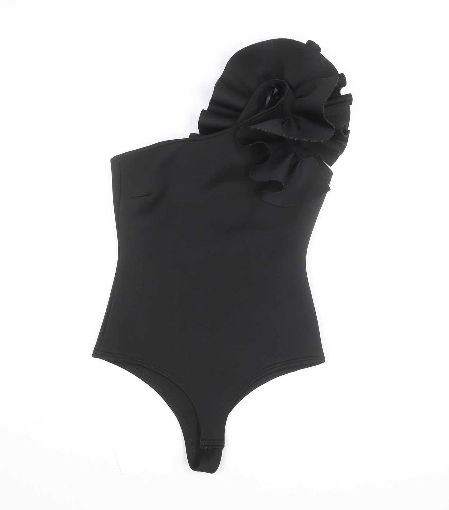 Pink Vanilla Women's Black One-Shoulder Ruffle Swimsuit UK 12