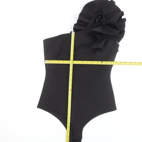 Pink Vanilla Women's Black One-Shoulder Ruffle Swimsuit UK 12