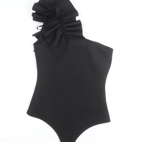 Pink Vanilla Women's Black One-Shoulder Ruffle Swimsuit UK 12