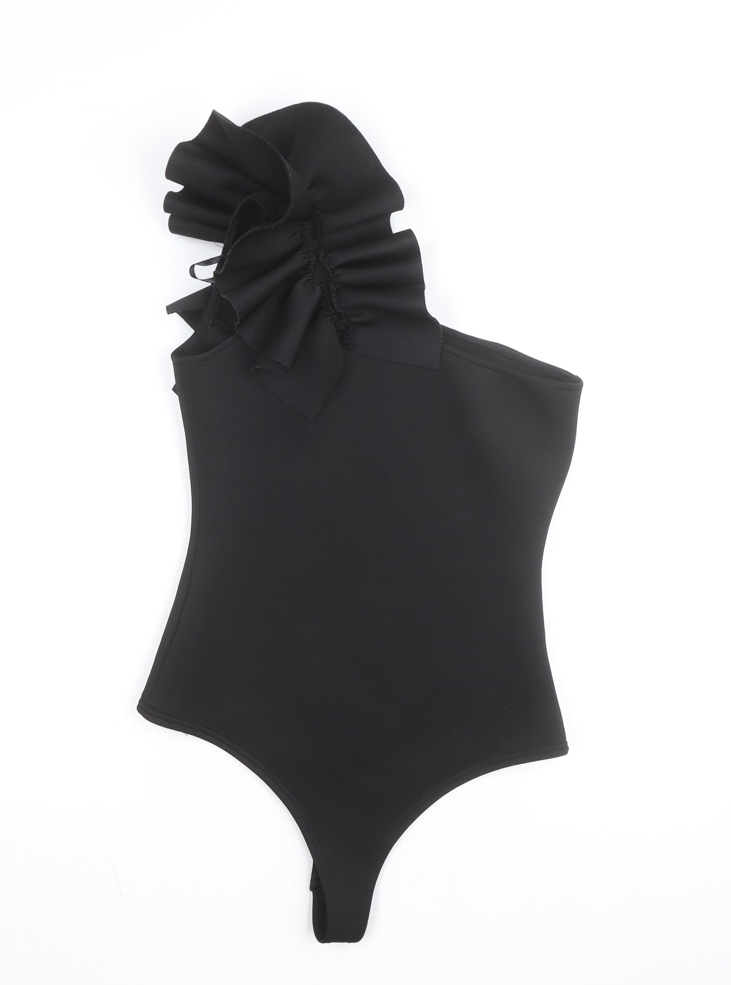 Pink Vanilla Women's Black One-Shoulder Ruffle Swimsuit UK 12