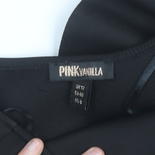 Pink Vanilla Women's Black One-Shoulder Ruffle Swimsuit UK 12
