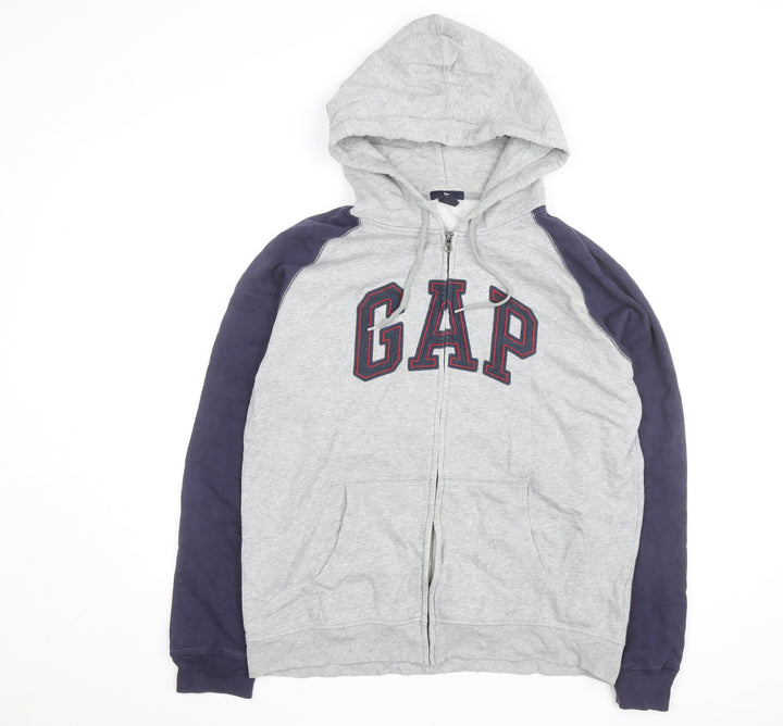 GAP Men's Grey Full Zip Hoodie L Logo Fleece Sweatshirt