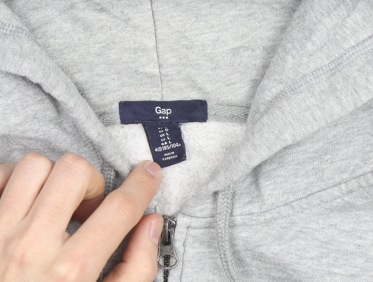 GAP Men's Grey Full Zip Hoodie L Logo Fleece Sweatshirt