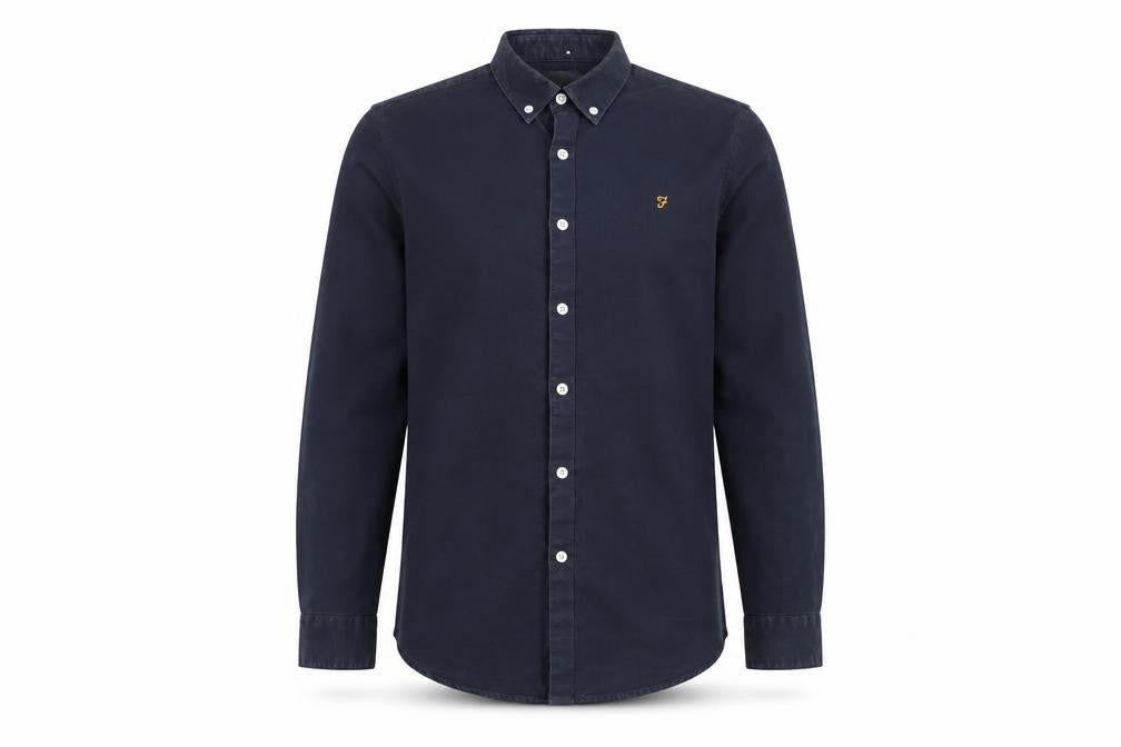 Farah Men's Blue Slim Fit Button-Down Long Sleeve Cotton Shirt M