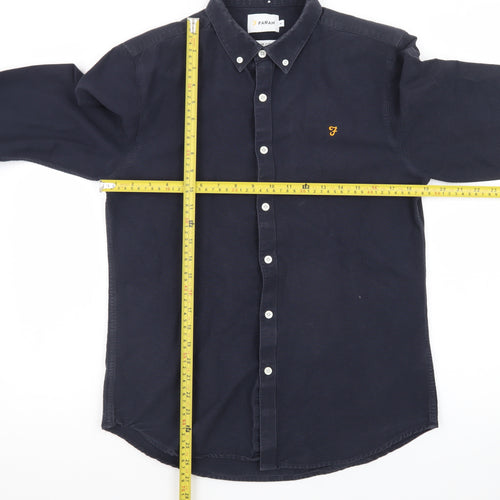 Farah Men's Blue Slim Fit Button-Down Long Sleeve Cotton Shirt M