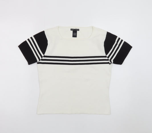 Deane & White Women's White Striped Knit Pullover Jumper Size M