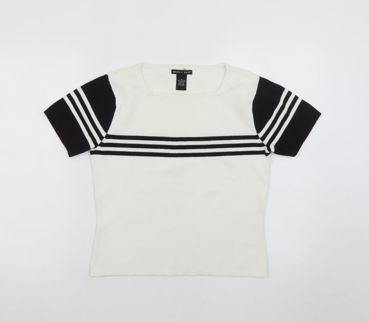 Deane & White Women's White Striped Knit Pullover Jumper Size M