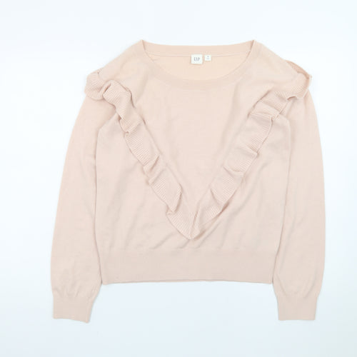GAP Women’s Pink Ruffle Crew Neck Merino Wool Blend Jumper Size M