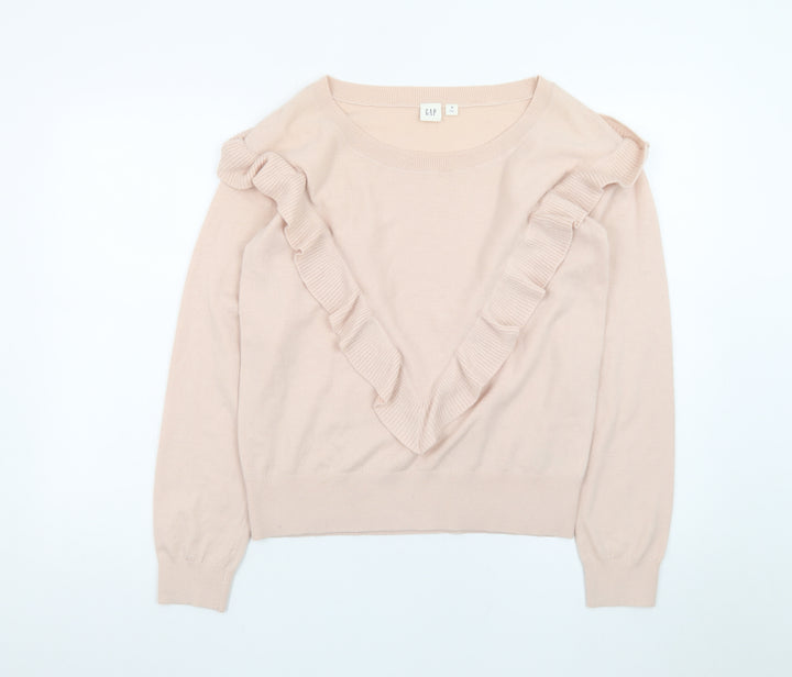 GAP Women’s Pink Ruffle Crew Neck Merino Wool Blend Jumper Size M