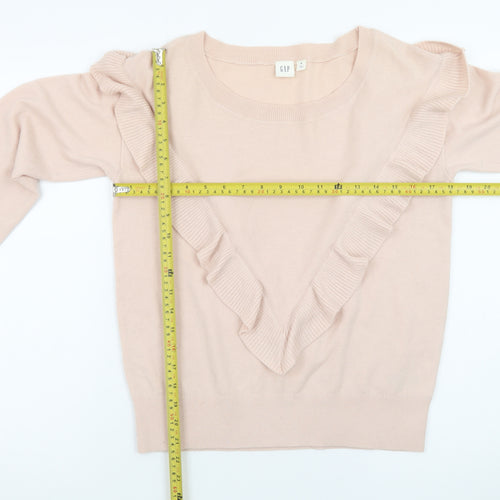 GAP Women’s Pink Ruffle Crew Neck Merino Wool Blend Jumper Size M