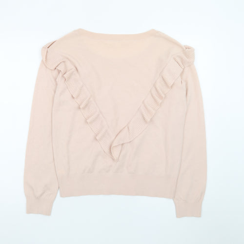 GAP Women’s Pink Ruffle Crew Neck Merino Wool Blend Jumper Size M