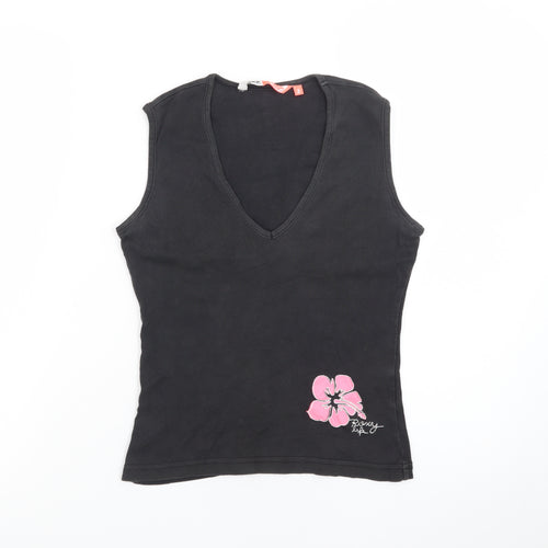 Roxy Womens Black Sleeveless V-Neck Tank Top Size M Cotton Surf Style