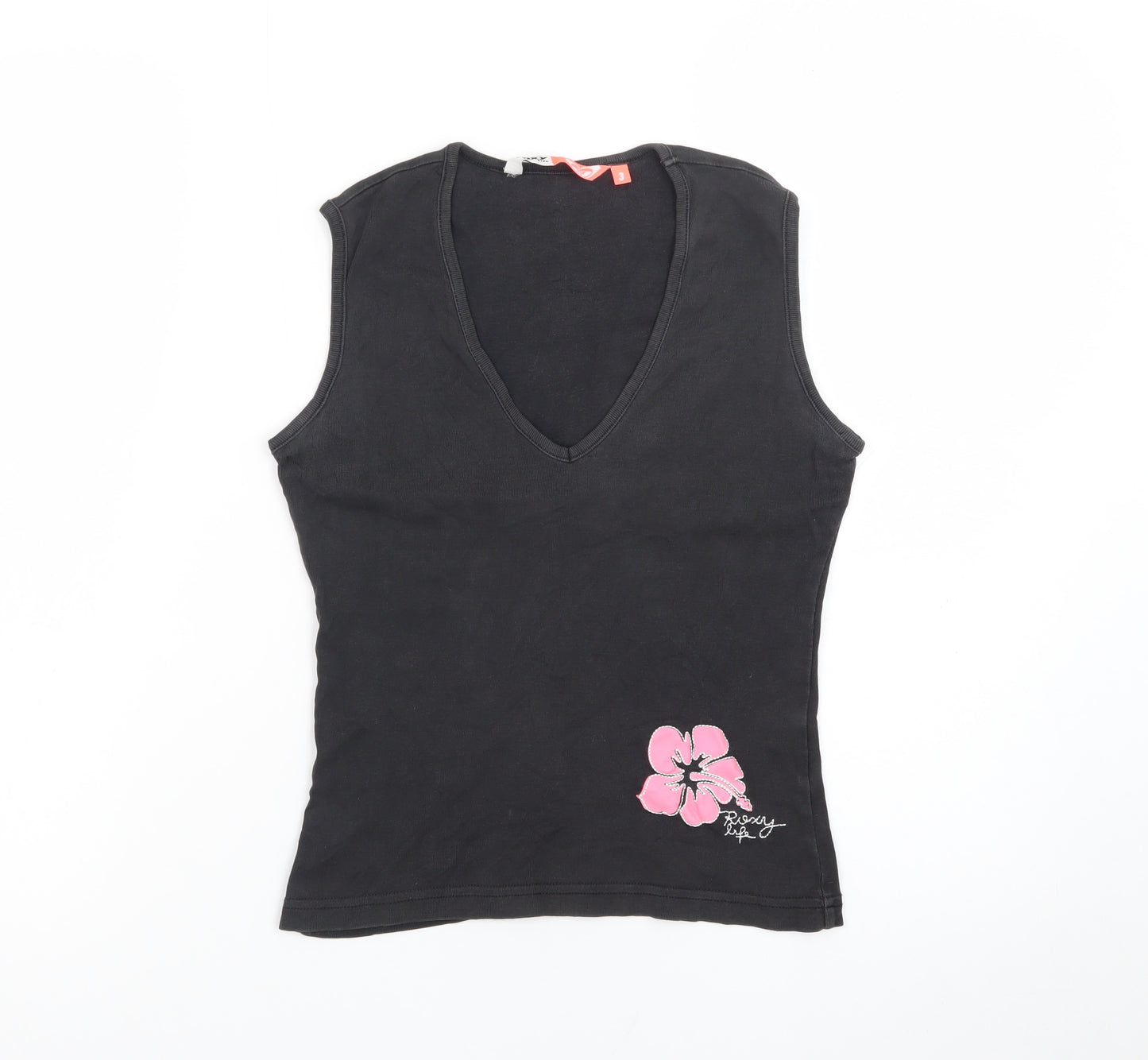 Roxy Womens Black Sleeveless V-Neck Tank Top Size M Cotton Surf Style