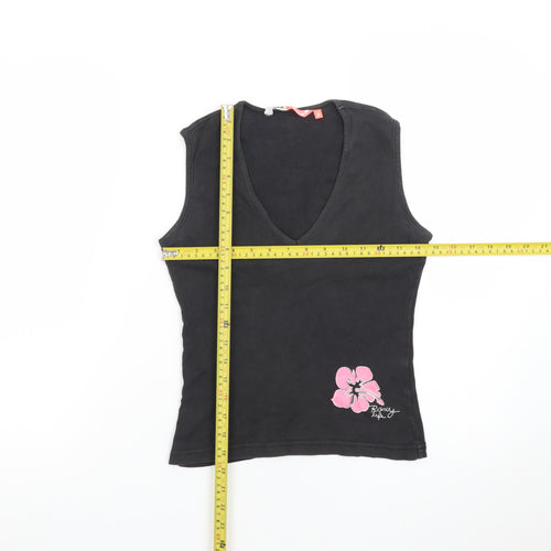 Roxy Womens Black Sleeveless V-Neck Tank Top Size M Cotton Surf Style