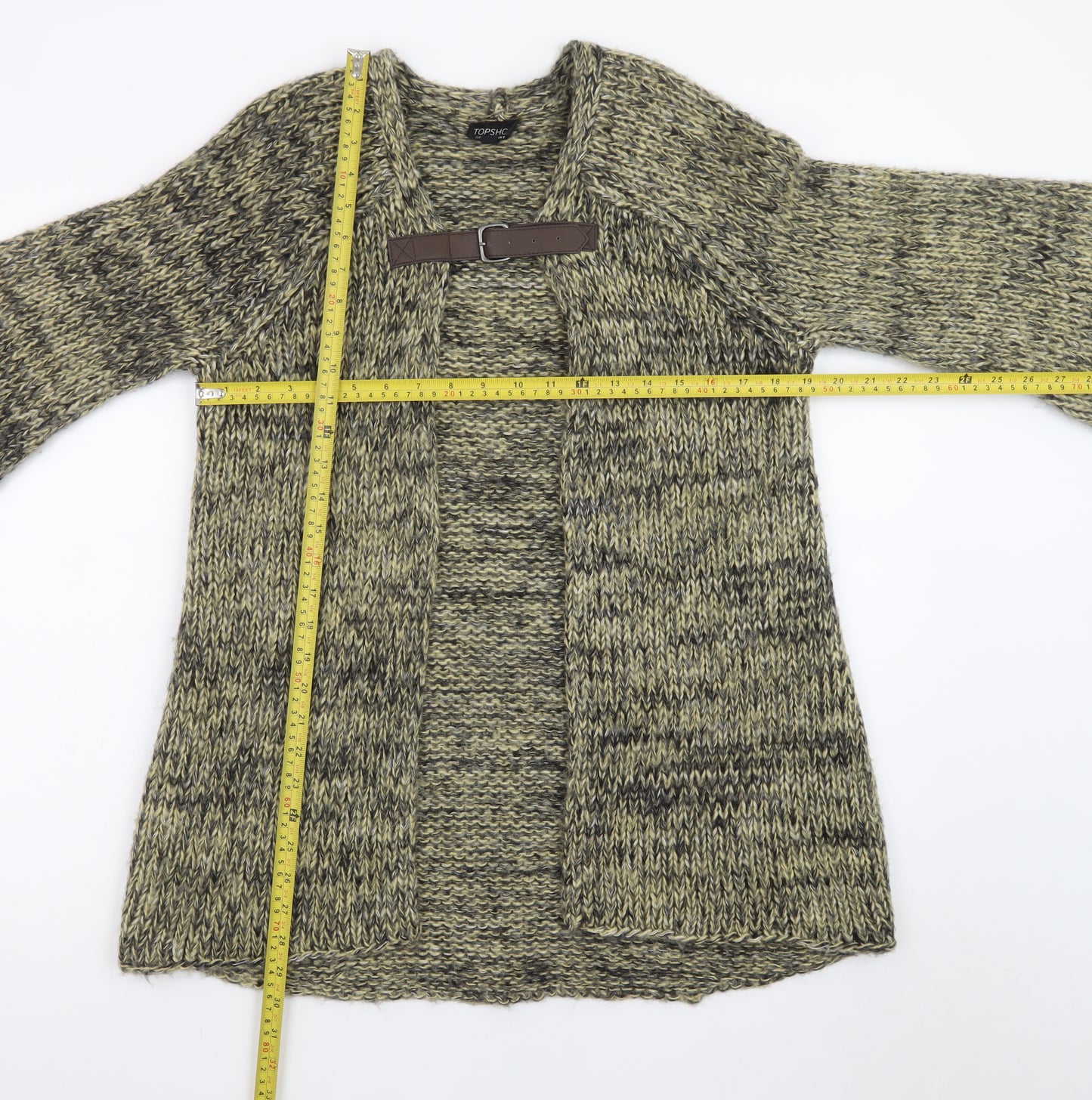 Topshop Women Green Chunky-Knit Cardigan UK 8 Wrap Style