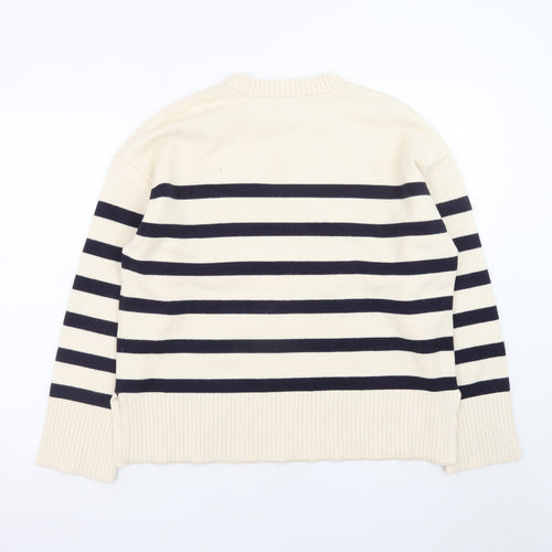 ZARA Womens Beige Striped Crew Neck Cotton Knit Jumper Size 12