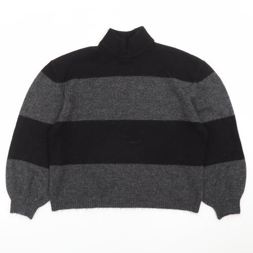 Onfire Women Grey Black Striped Roll Neck Wool Jumper Size 10