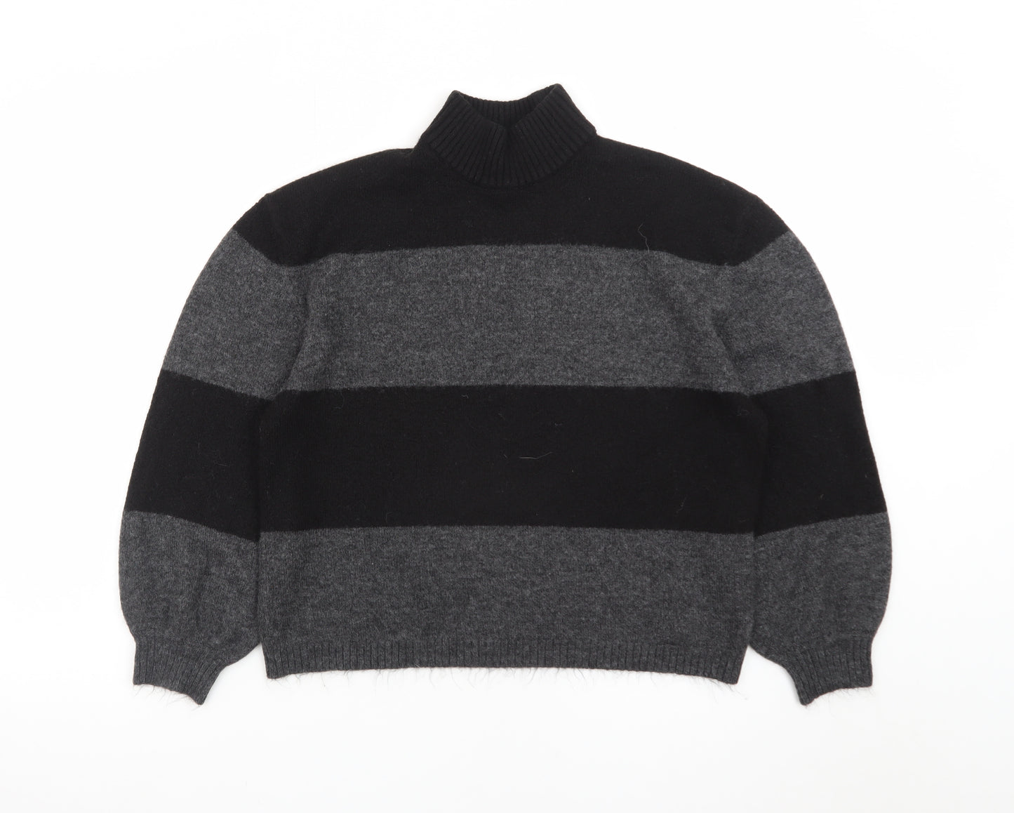 Onfire Women Grey Black Striped Roll Neck Wool Jumper Size 10