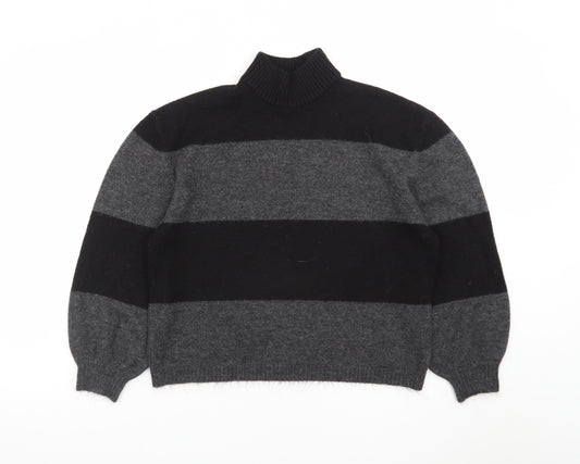 Onfire Women Grey Black Striped Roll Neck Wool Jumper Size 10