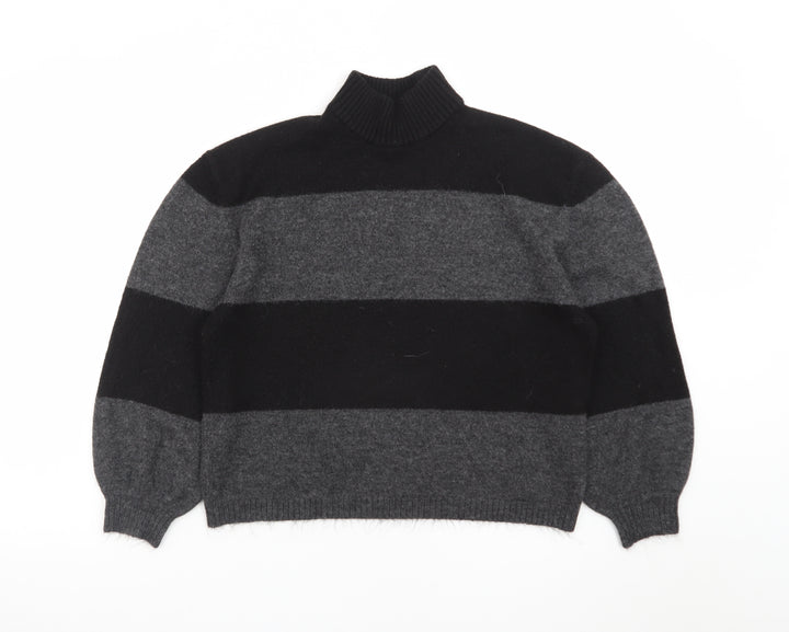 Onfire Women Grey Black Striped Roll Neck Wool Jumper Size 10