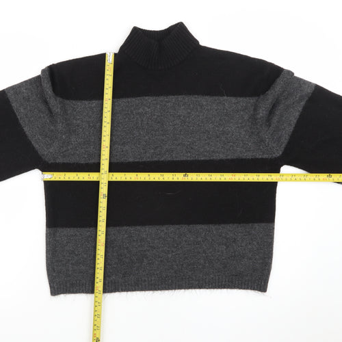 Onfire Women Grey Black Striped Roll Neck Wool Jumper Size 10