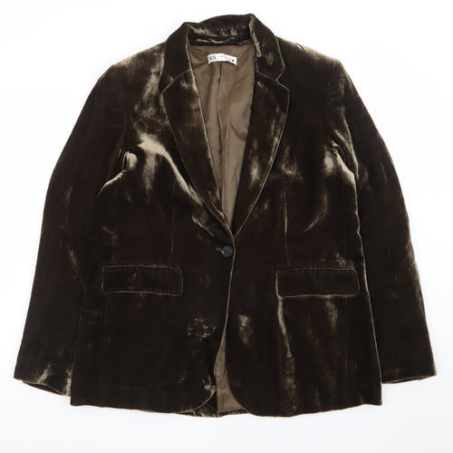 Zara Women Brown Velvet Single-Breasted Blazer Size M
