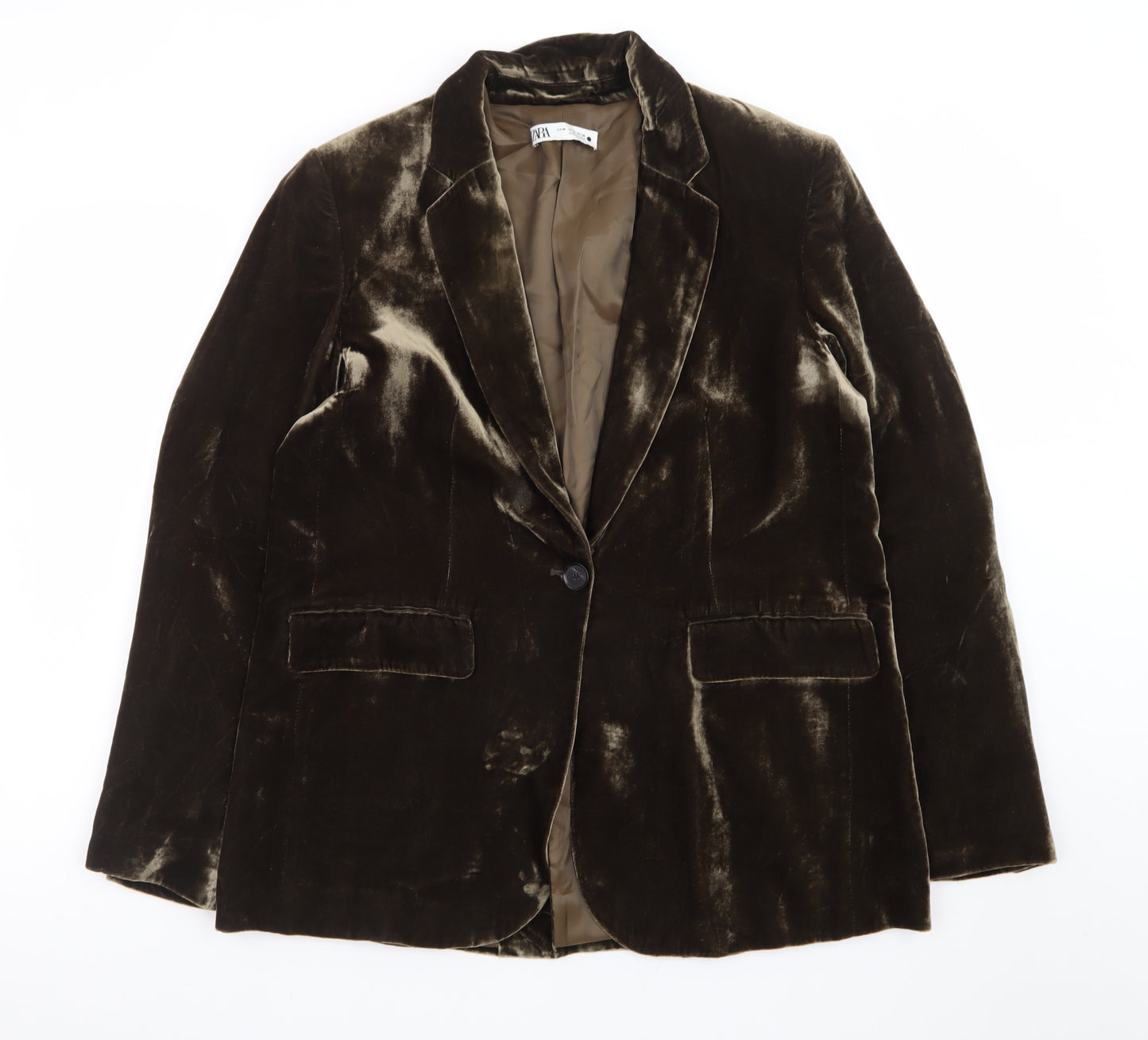 Zara Women Brown Velvet Single-Breasted Blazer Size M